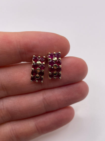 9ct gold ruby cluster earrings