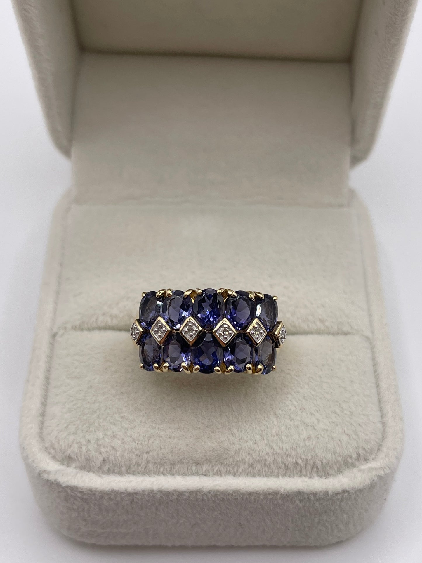9ct gold iolite and diamond ring