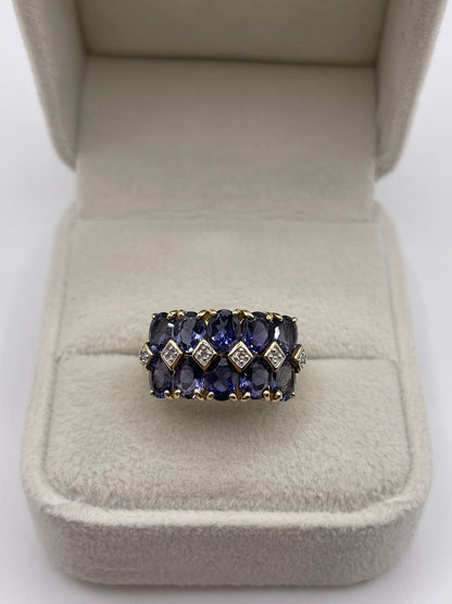 9ct gold iolite and diamond ring