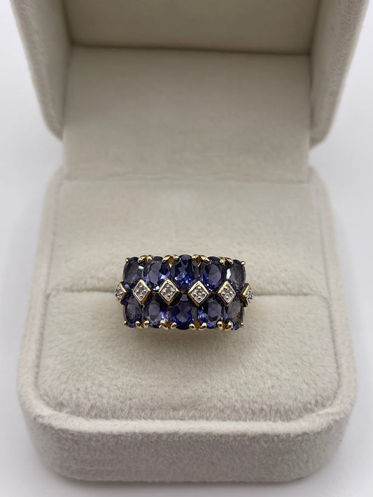 9ct gold iolite and diamond ring