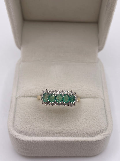 9ct gold emerald and diamond ring