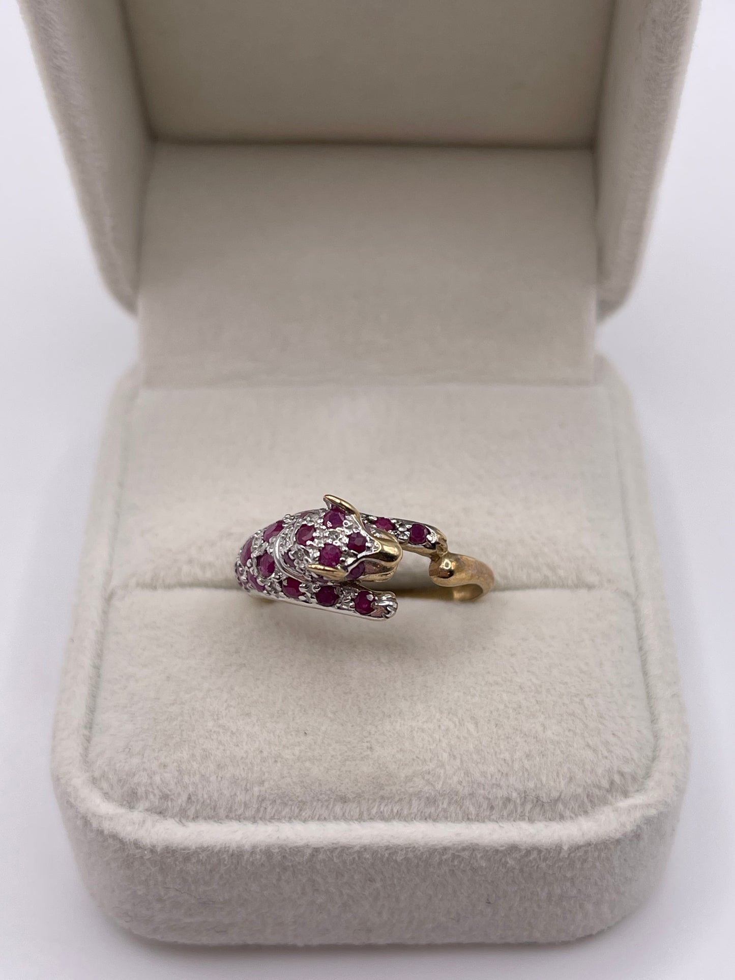 9ct gold ruby and diamond panther ring