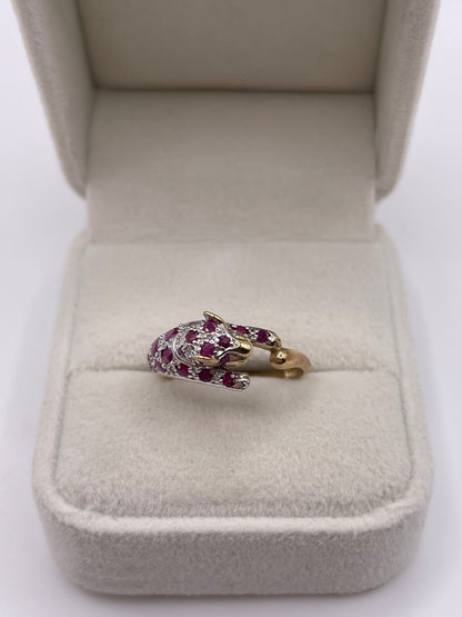 9ct gold ruby and diamond panther ring