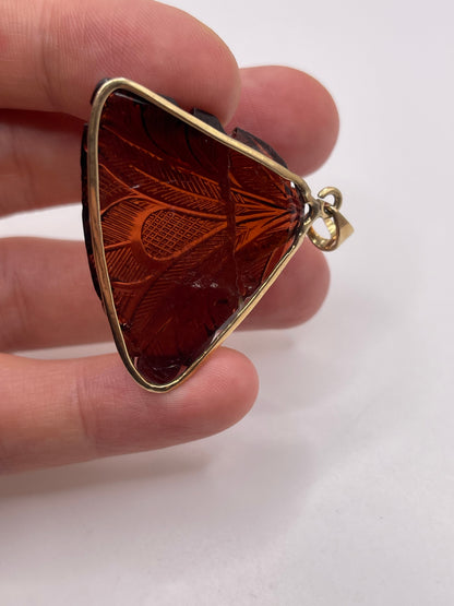 9ct gold carved tourmaline pendant
