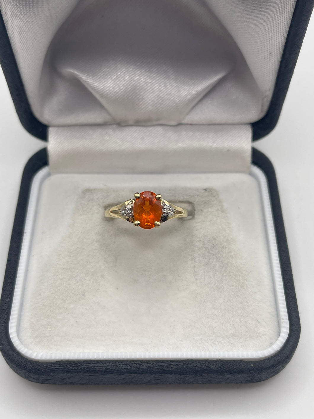 9ct gold fire opal and diamond ring