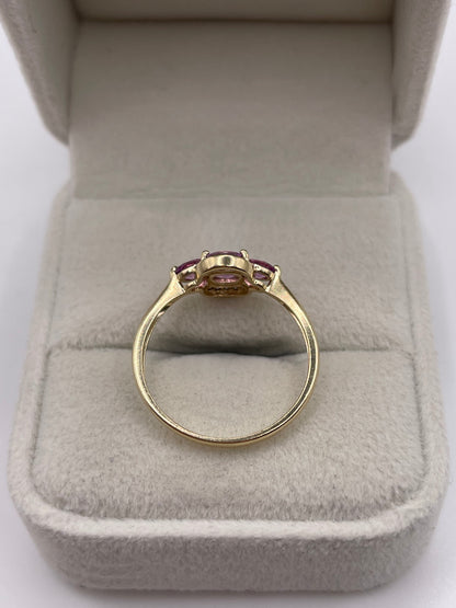 9ct gold pink sapphire and zircon ring