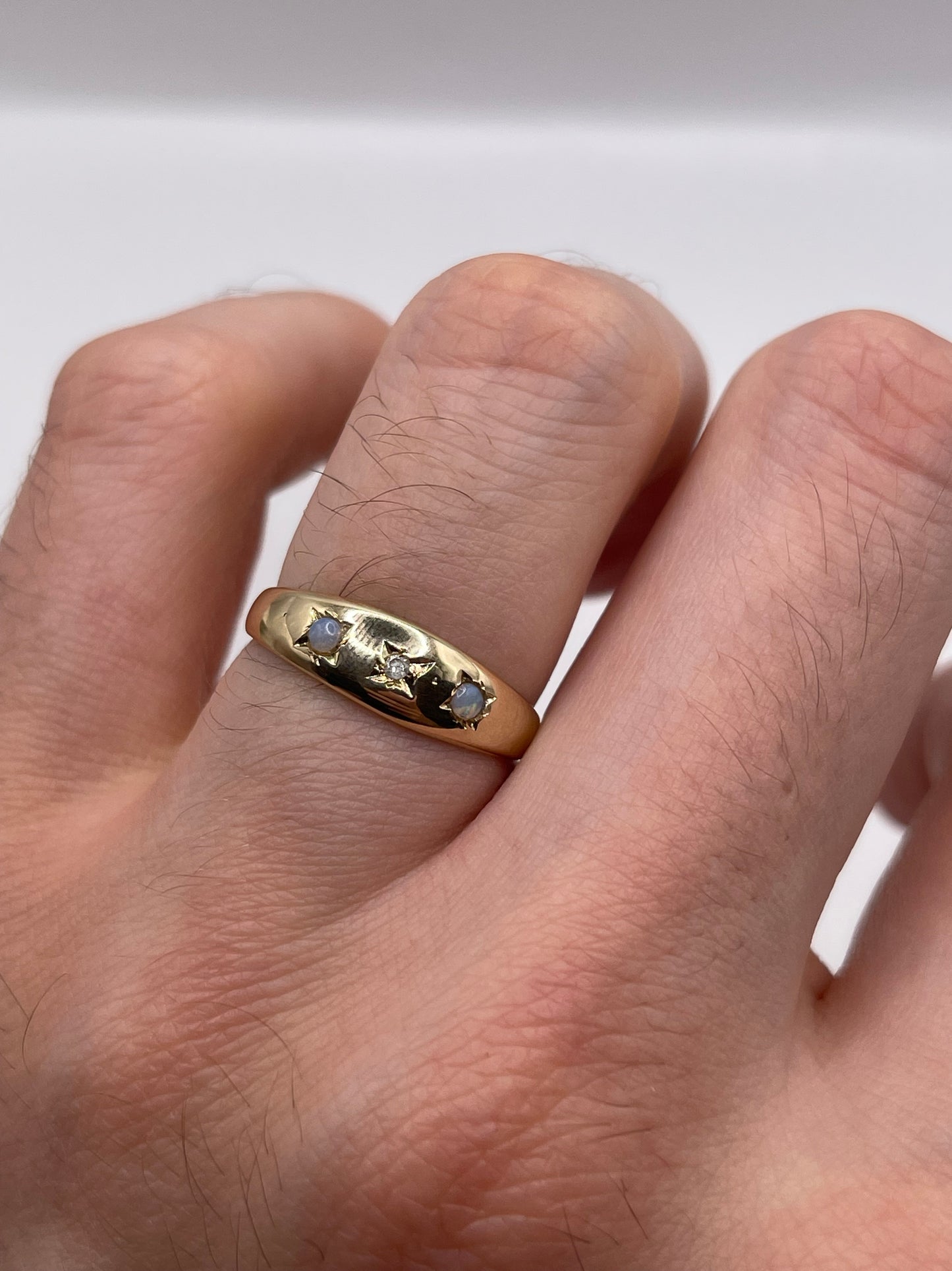 9ct gold opal and diamond gypsy ring