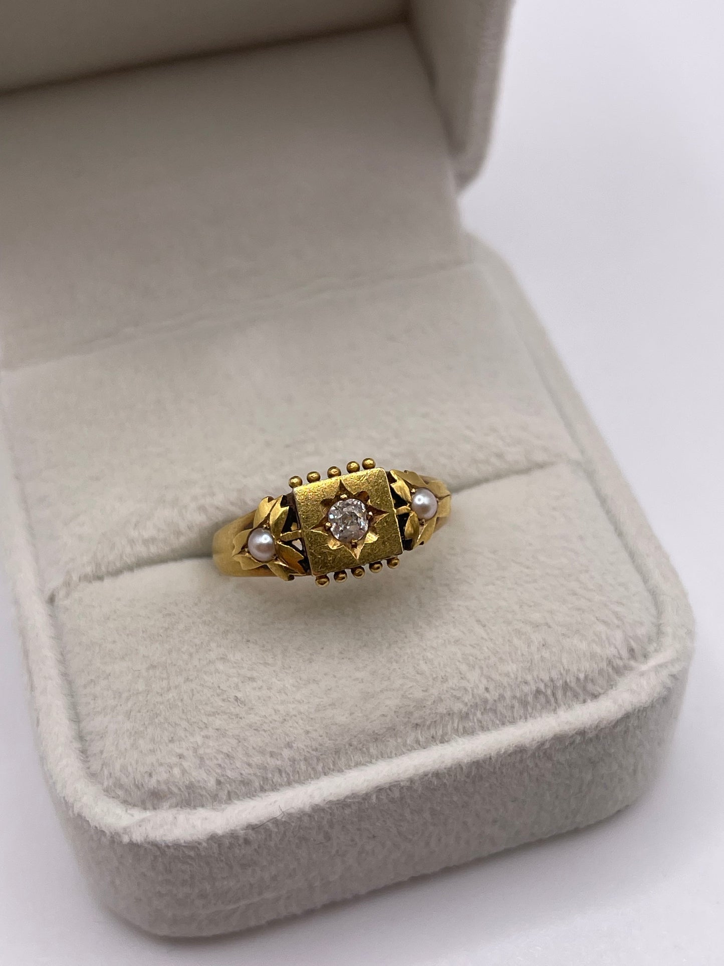 Antique 18ct gold pearl and diamond gypsy ring