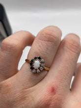 Load image into Gallery viewer, 9ct gold opal, sapphire and cz ring
