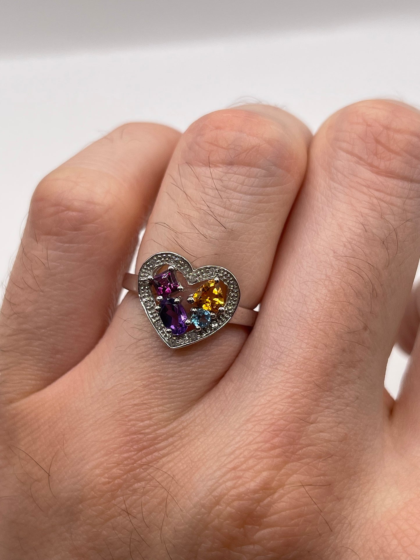 9ct white gold multi gemstone and diamond ring