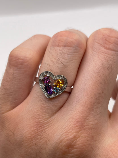 9ct white gold multi gemstone and diamond ring