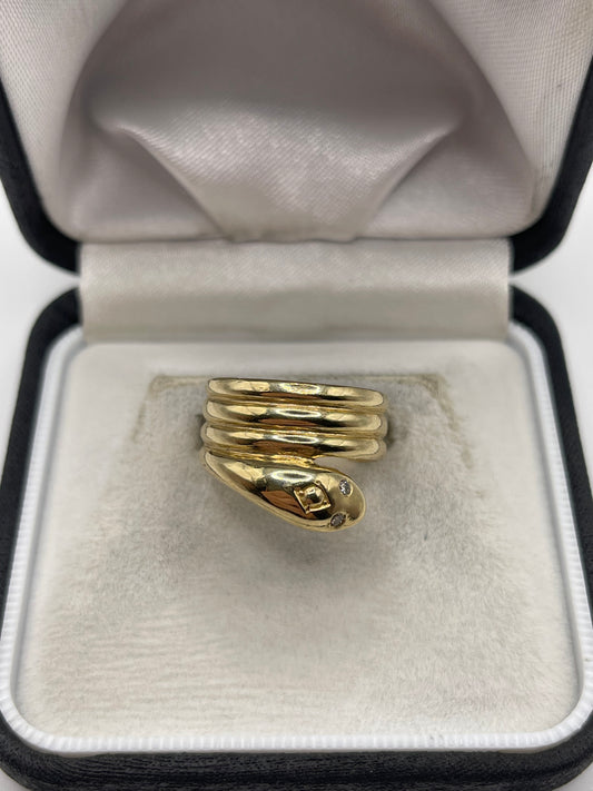 9ct gold diamond snake ring