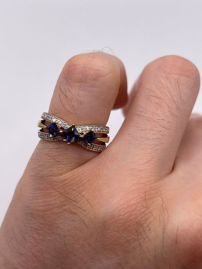 9ct gold iolite and diamond ring