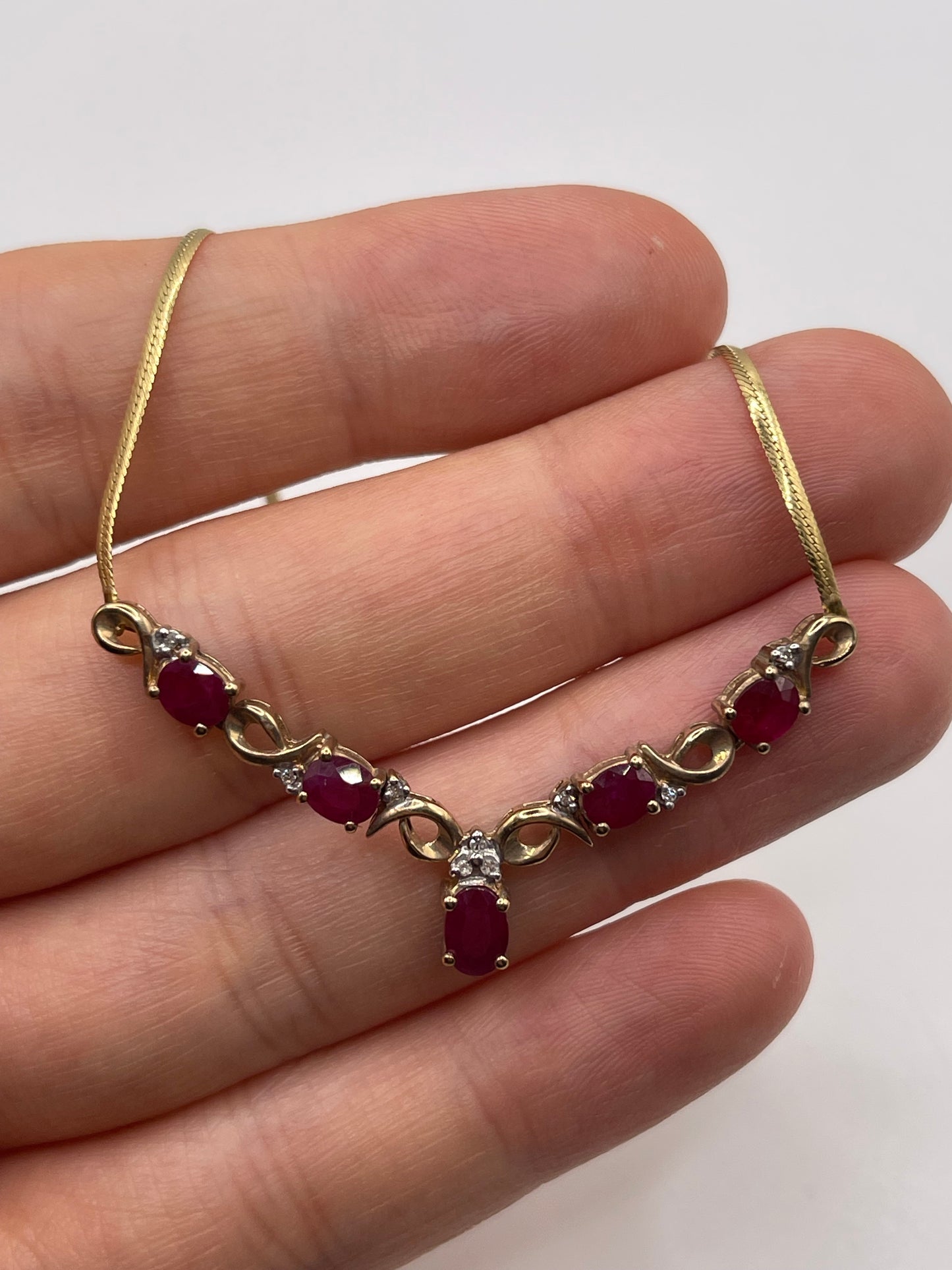 9ct gold ruby and diamond necklace