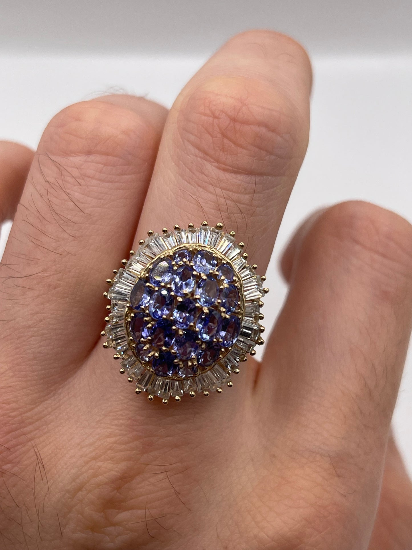 9ct gold tanzanite and zircon ring