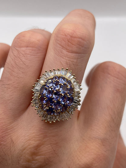 9ct gold tanzanite and zircon ring
