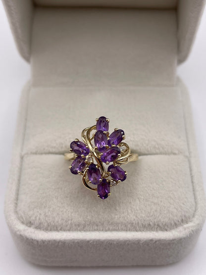 9ct gold amethyst and diamond ring