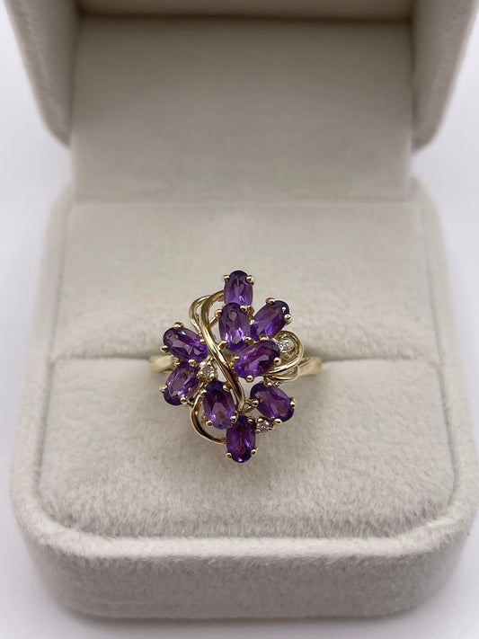 9ct gold amethyst and diamond ring