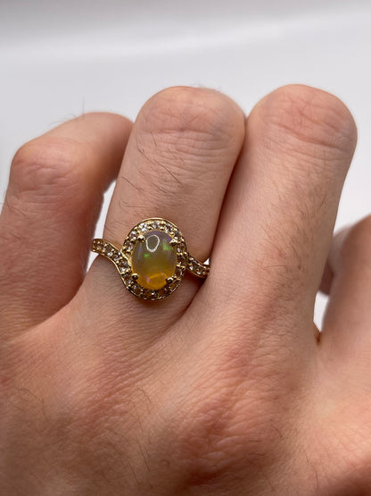 9ct gold opal and zircon ring