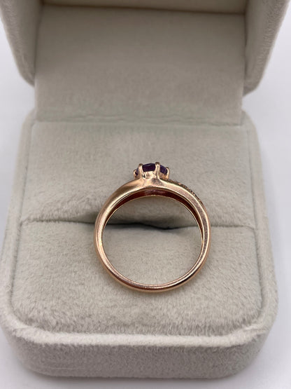 9ct rose gold amethyst and diamond ring