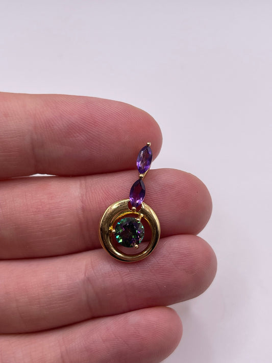 9ct gold mystic topaz and amethyst pendant