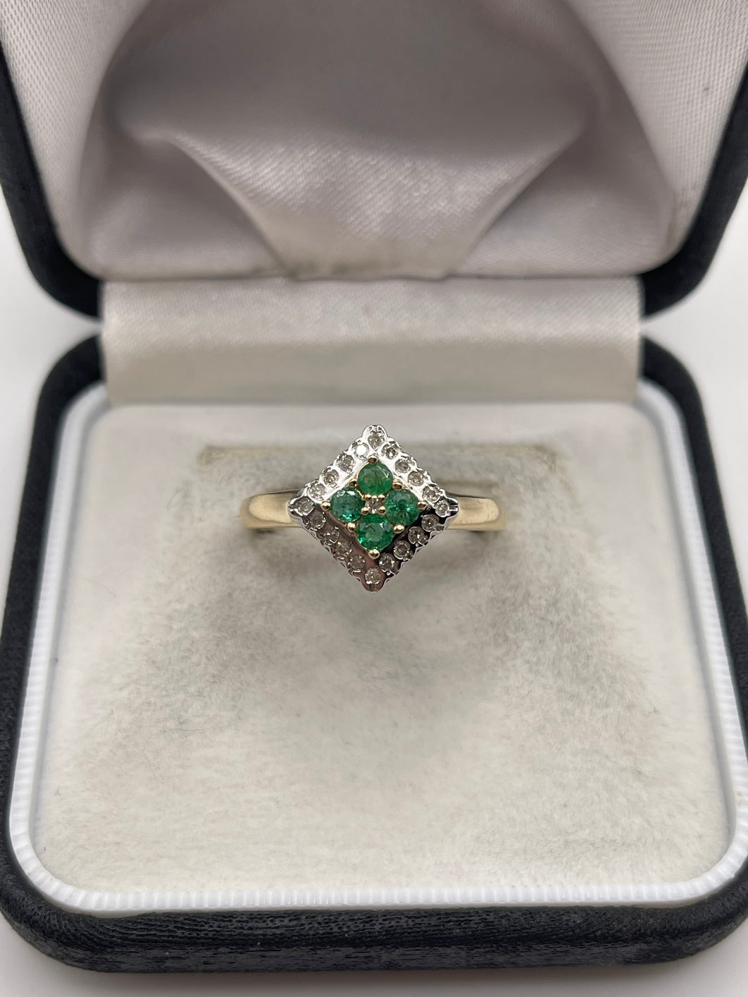 9ct gold emerald and diamond ring