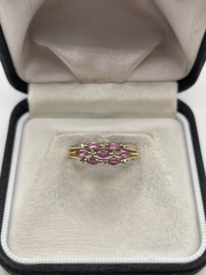 9ct gold pink sapphire and diamond ring
