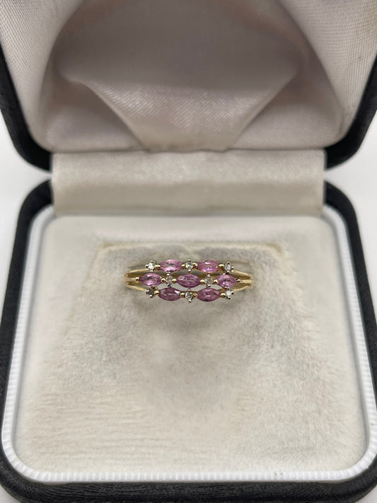 9ct gold pink sapphire and diamond ring