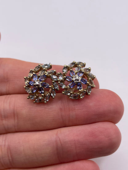9ct gold tanzanite, aquamarine and diamond earrings