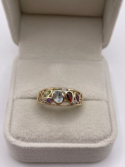 9ct gold multi gemstone and diamond ring