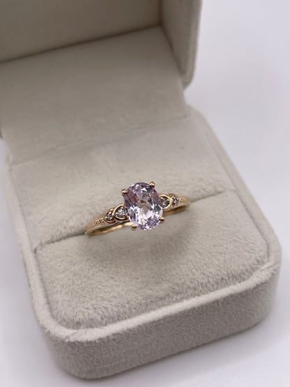 9ct gold kunzite and zircon ring