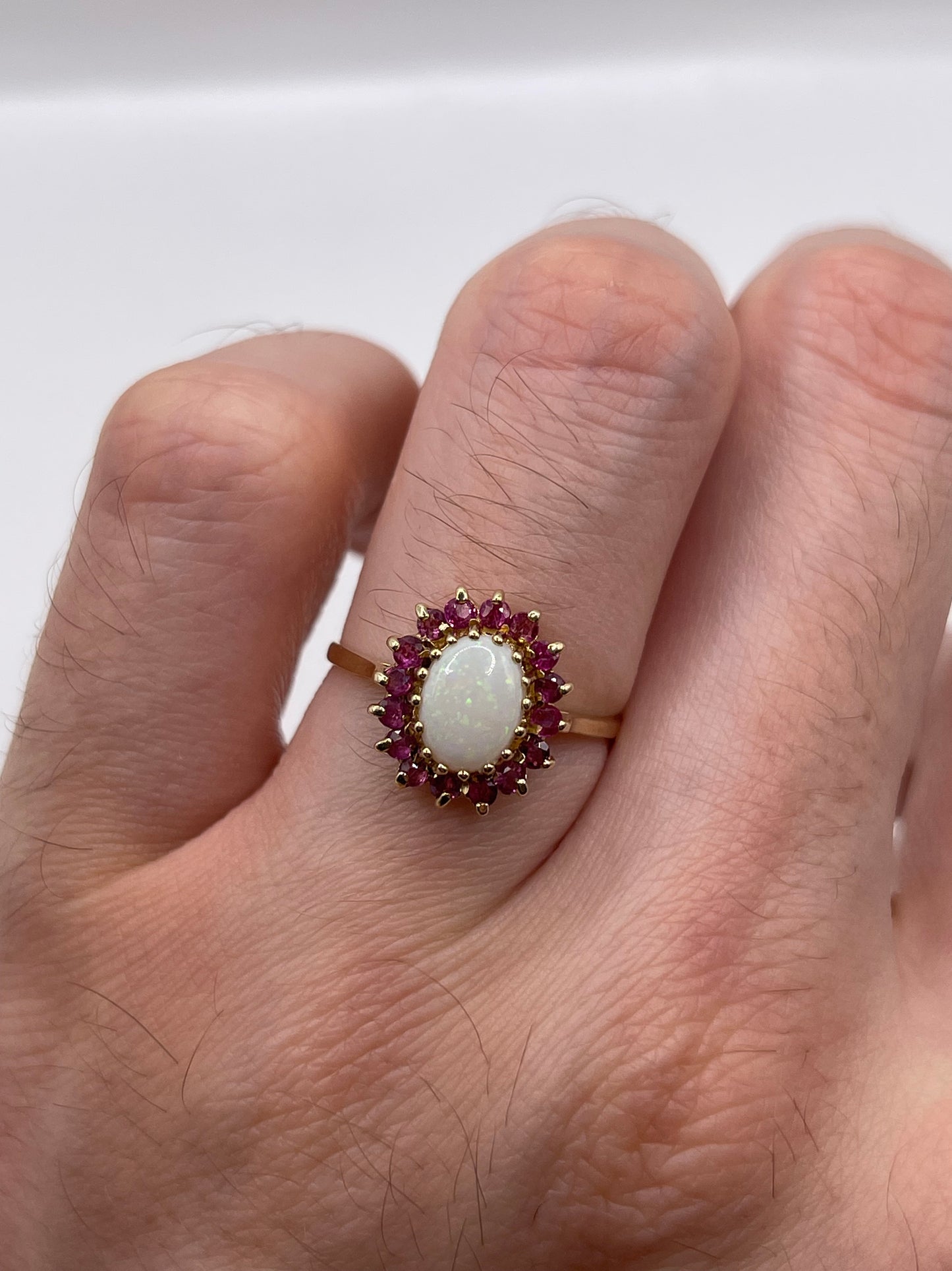 9ct gold opal and ruby ring