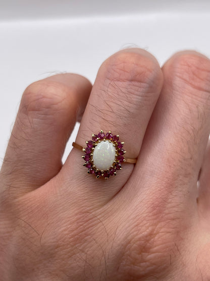 9ct gold opal and ruby ring