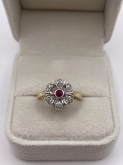 9ct gold ruby and diamond ring