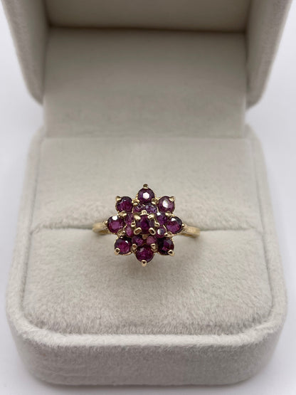 9ct gold ruby cluster ring