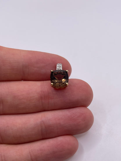 9ct gold Smokey quartz and diamond pendant