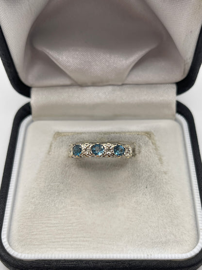 9ct gold blue topaz and diamond ring