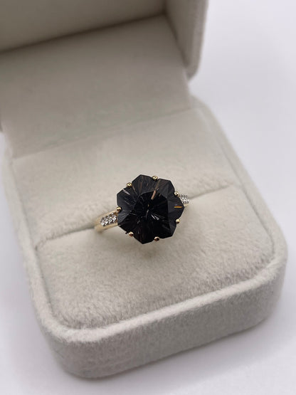 Glenn Lehrer 9ct gold Smokey quartz and zircon ring