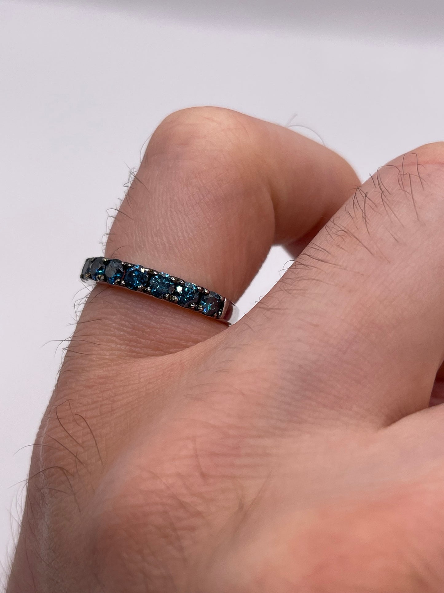 Silver blue diamond ring