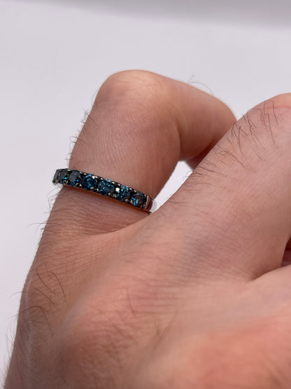 Silver blue diamond ring