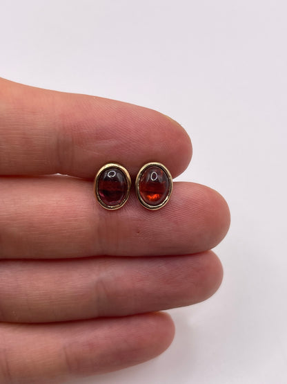 9ct gold cabochon garnet earrings