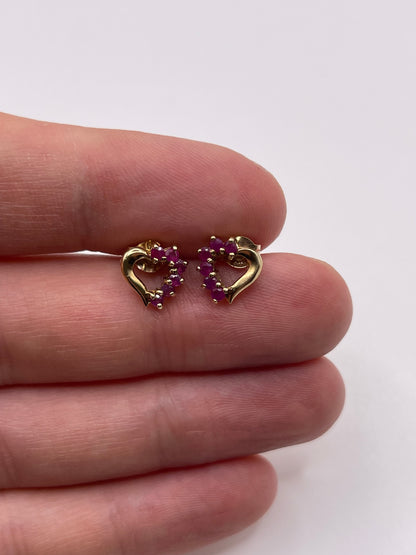 9ct gold ruby heart earrings