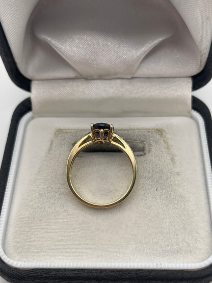 9ct gold iolite and diamond ring
