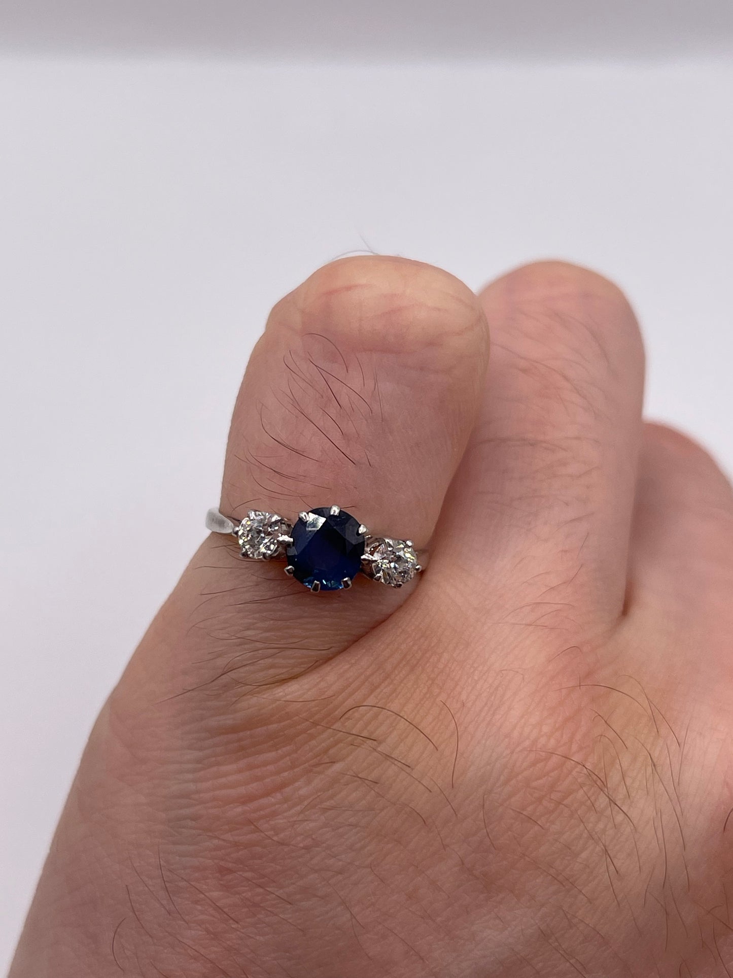 Platinum sapphire and diamond ring