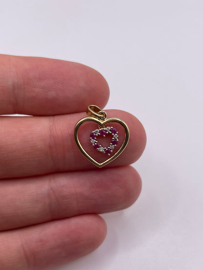 9ct gold ruby and diamond heart pendant