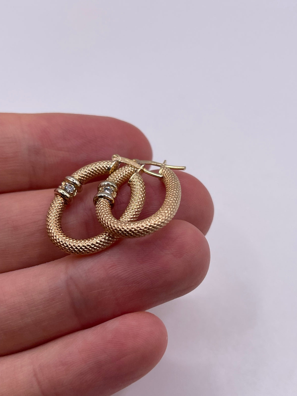 9ct gold cz creole earrings