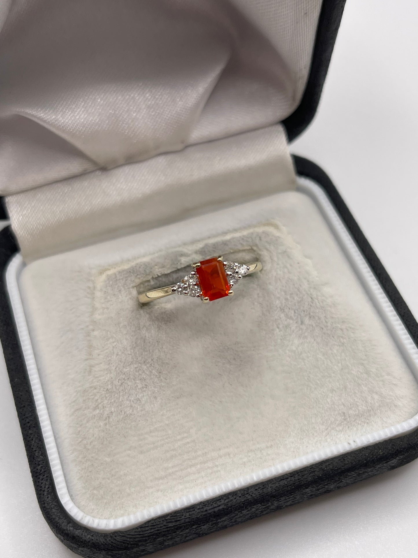 9ct gold fire opal and diamond ring