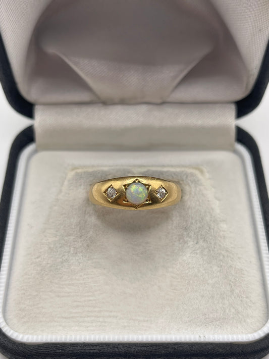 Antique 18ct gold opal and diamond gypsy ring