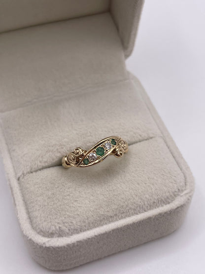 9ct gold emerald and diamond ring