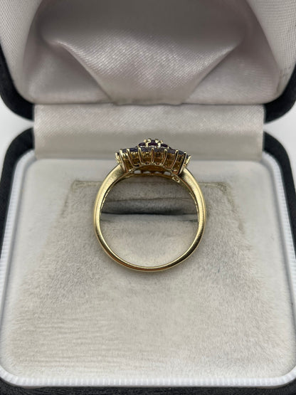 9ct gold amethyst, tanzanite and diamond ring